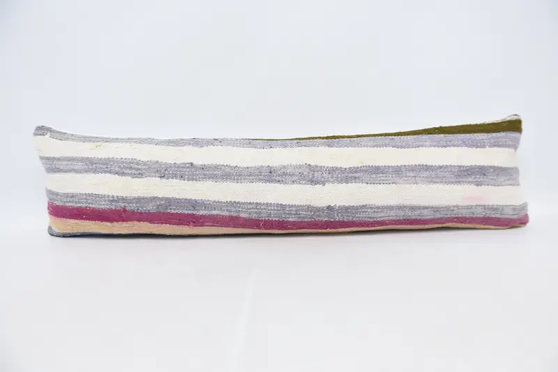 Rectangle White Throw Pillow Sham, Antique Rustic 12x48 inch Striped Cushion Cover - 1