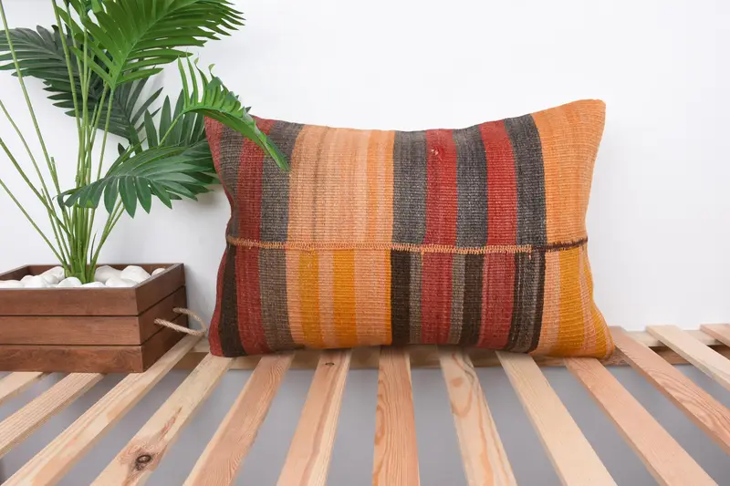 Handmade Kilim Cushion, Vintage Kilim Pillow, 16x24 Red Pillow Cover, Cushion Cover, Pillow for Sofa, Decorative Bolster Pillow Cover - 1