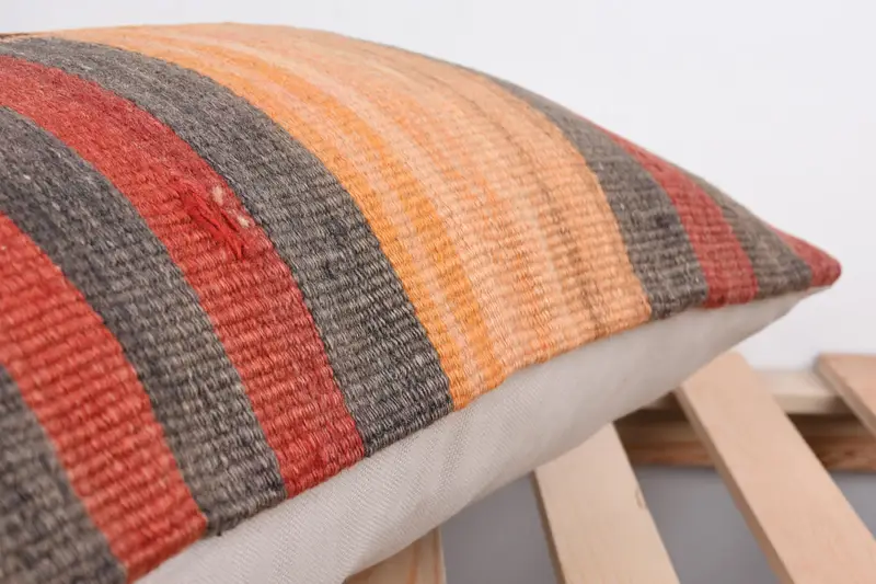 Handmade Kilim Cushion, Vintage Kilim Pillow, 16x24 Red Pillow Cover, Cushion Cover, Pillow for Sofa, Decorative Bolster Pillow Cover - 7