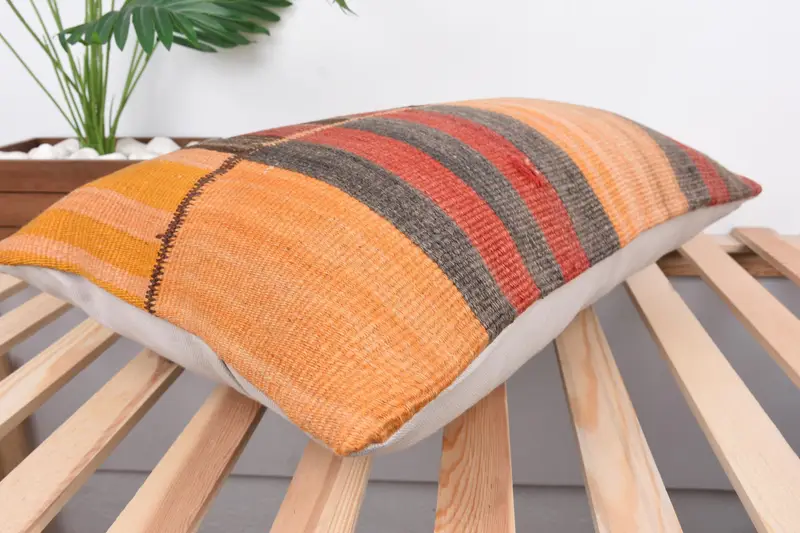 Handmade Kilim Cushion, Vintage Kilim Pillow, 16x24 Red Pillow Cover, Cushion Cover, Pillow for Sofa, Decorative Bolster Pillow Cover - 6