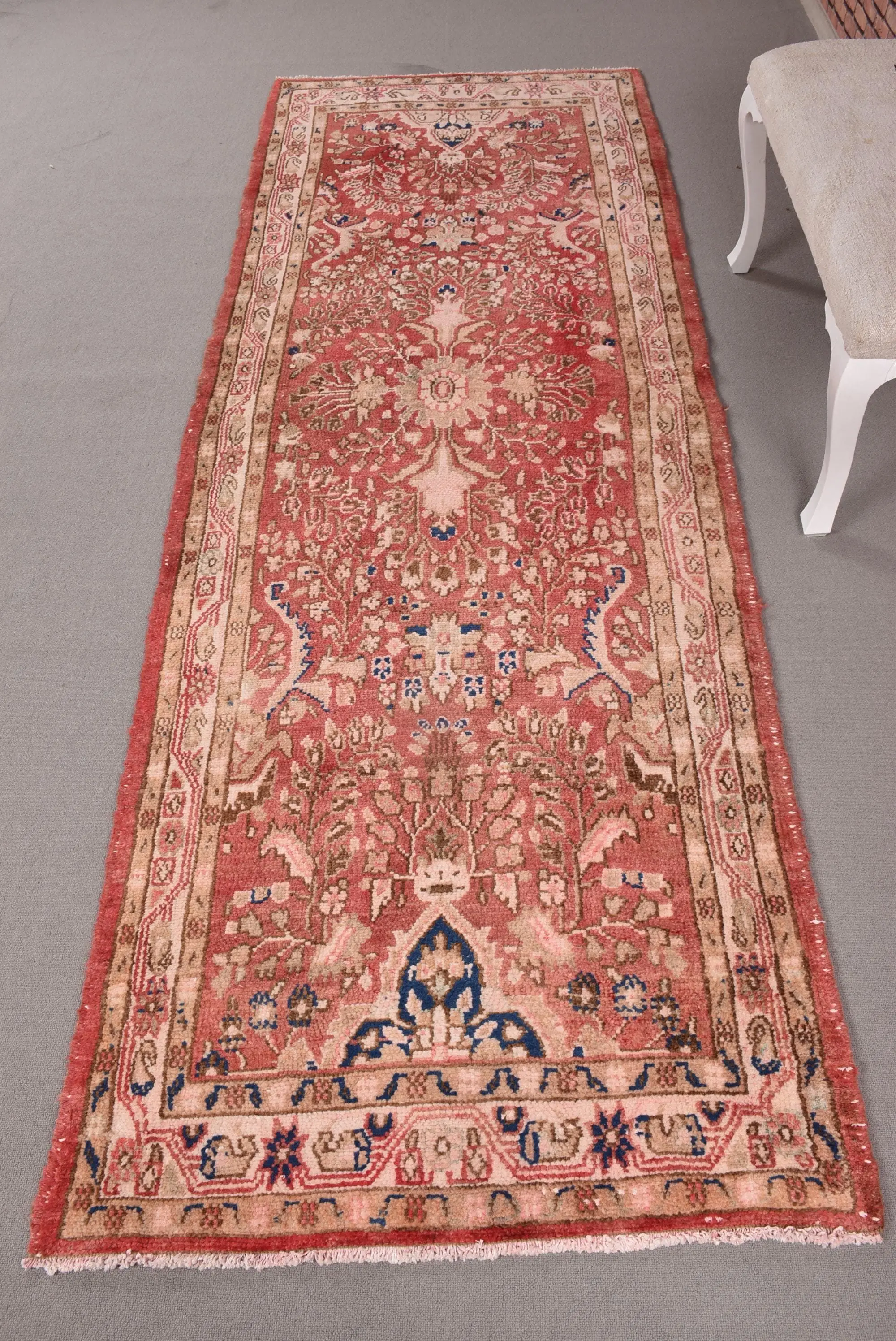 Türkischer Vintage-Teppich 98 x 295 cm, roter Wollteppich - 1