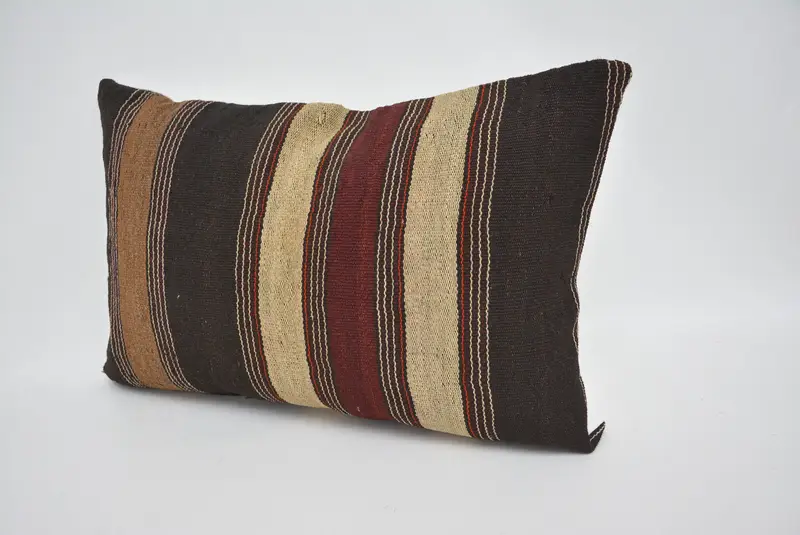 Art Deco Pillow Sham, Vintage Kilim Pillow, 16x24 Brown Pillow Sham, Kilim Pillow, Pillow Cover, Gift Pillow, Turkish Corner Pillow Cover - 4