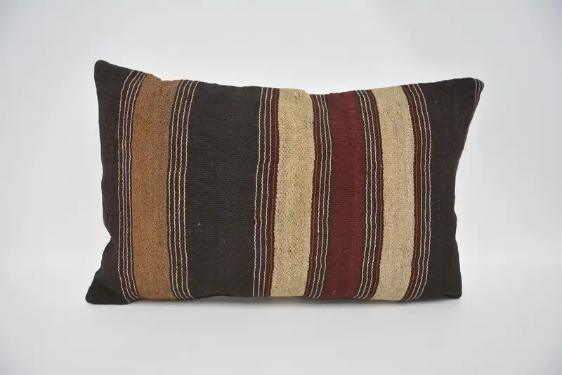 Art Deco Pillow Sham, Vintage Kilim Pillow, 16x24 Brown Pillow Sham, Kilim Pillow, Pillow Cover, Gift Pillow, Turkish Corner Pillow Cover - 1
