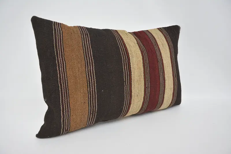 Art Deco Pillow Sham, Vintage Kilim Pillow, 16x24 Brown Pillow Sham, Kilim Pillow, Pillow Cover, Gift Pillow, Turkish Corner Pillow Cover - 3