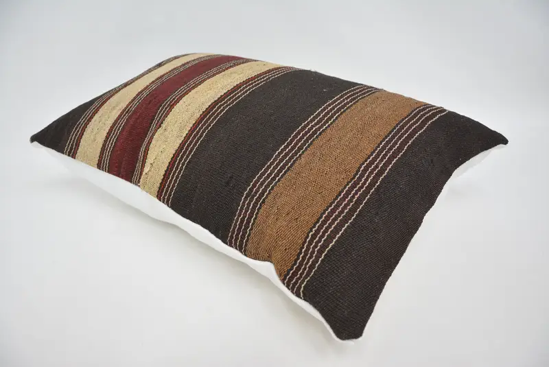 Art Deco Pillow Sham, Vintage Kilim Pillow, 16x24 Brown Pillow Sham, Kilim Pillow, Pillow Cover, Gift Pillow, Turkish Corner Pillow Cover - 6