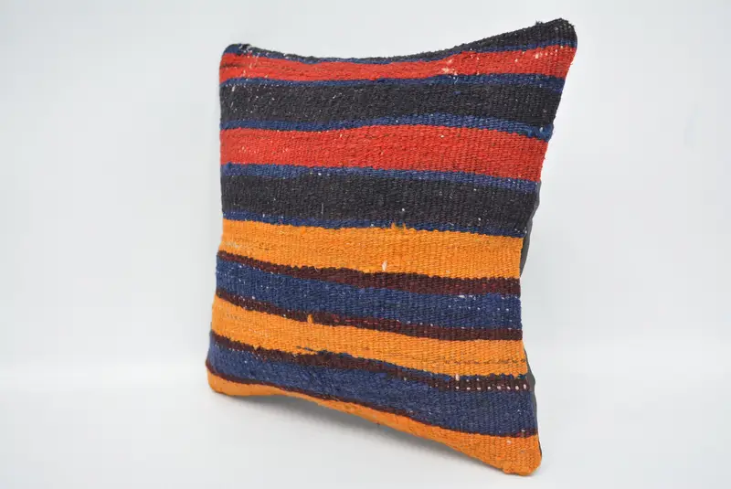 Blue & Red Embroidered Pillow, 12x12 Inches Decorative Pillow - 4