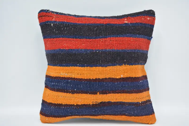 Blue & Red Embroidered Pillow, 12x12 Inches Decorative Pillow - 1