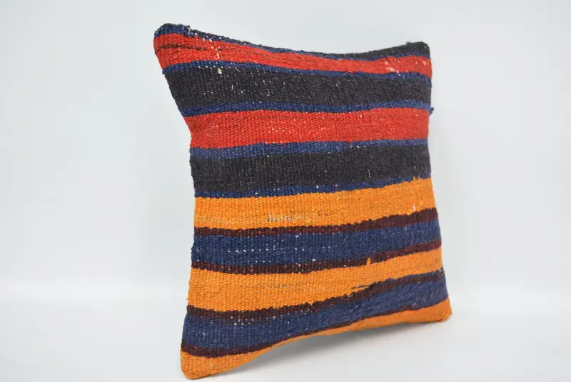 Blue & Red Embroidered Pillow, 12x12 Inches Decorative Pillow - 3