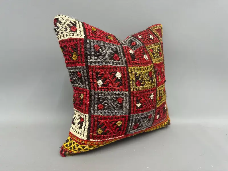 Vintage Kilim Throw Pillow, Pillow for Sofa, Comfy Throw Pillow, 18x18 Green Cushion Case, Pillow Sham, Kilim Cushion Sham - 2