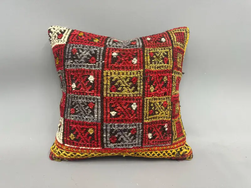 Vintage Kilim Throw Pillow, Pillow for Sofa, Comfy Throw Pillow, 18x18 Green Cushion Case, Pillow Sham, Kilim Cushion Sham - 4