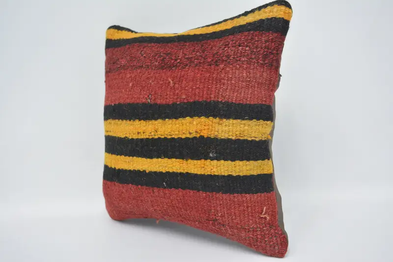 Handmade Kilim Cushion, 14x14 Red Pillow Case, Cushion Case, Nautical Throw Cushion, Pillow for Couch, Turkish Pillow, Christmas Cushion - 4