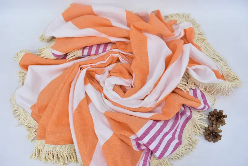 Wedding Gifts Towel, Wedding For Favor, 64x64 Cotton Striped Round Towel, Handmade Turkish hammam towel, Wedding Gift, Personalized Bridesmaid Gift - 1