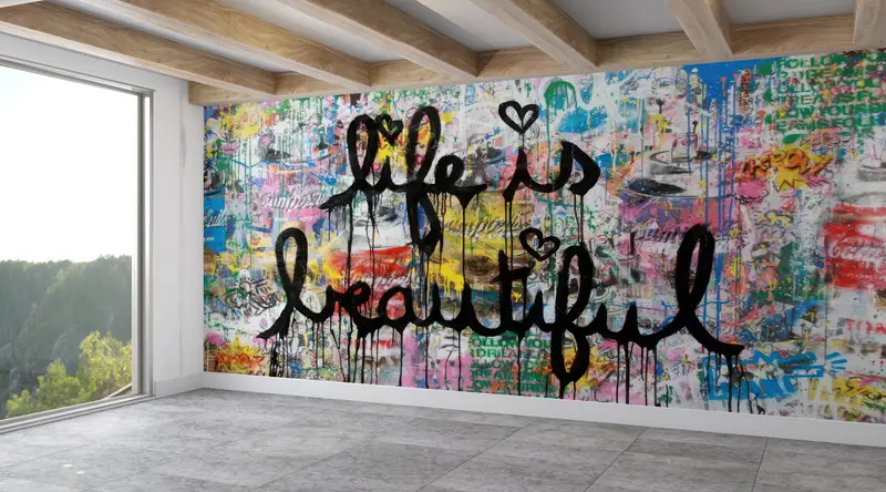Modern Graffiti Baskılı Duvar Kağıdı: Renkli, Trendy, Sanatsal Ambiyans