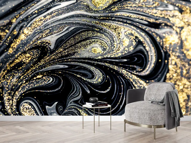 Modern Zarafet için Parıltılı Lüks Altın Mermer Baskılı Duvar Kağıdı