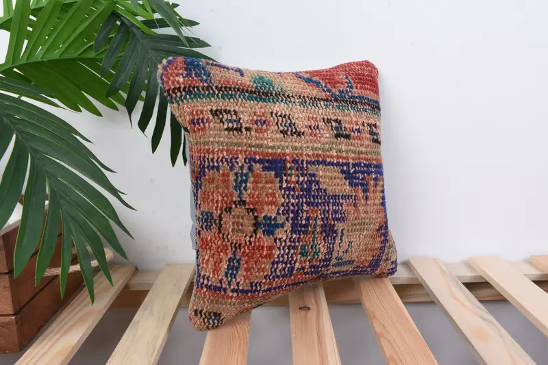 Turkish Pillow, Ethnical Kilim Rug Pillow, Kilim Cushion Sham, 12x12 Red Pillow Cover, Decorative Bolster Pillow, Cushion Cover - 3