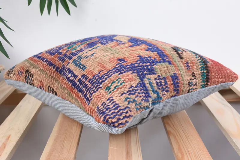 Turkish Pillow, Ethnical Kilim Rug Pillow, Kilim Cushion Sham, 12x12 Red Pillow Cover, Decorative Bolster Pillow, Cushion Cover - 6