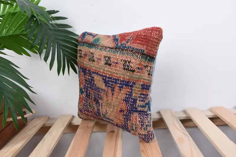 Turkish Pillow, Ethnical Kilim Rug Pillow, Kilim Cushion Sham, 12x12 Red Pillow Cover, Decorative Bolster Pillow, Cushion Cover - 4