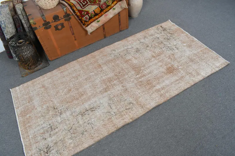 Vintage Türk Oushak Vurgulu Halı 3x6.2 ft, Kahverengi Fas Halısı Yün - 1