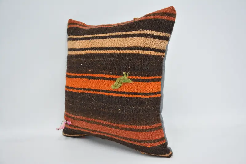 Boho Chic Pillow Case, Pillow for Couch, 14x14 Orange Cushion, Ethnical Kilim Rug Pillow, Cushion Case, Throw Kilim Pillow - 4
