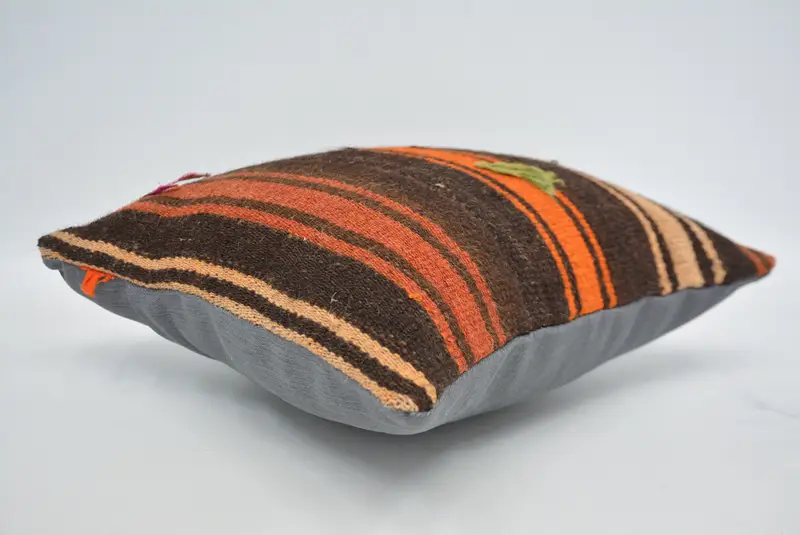 Boho Chic Pillow Case, Pillow for Couch, 14x14 Orange Cushion, Ethnical Kilim Rug Pillow, Cushion Case, Throw Kilim Pillow - 6