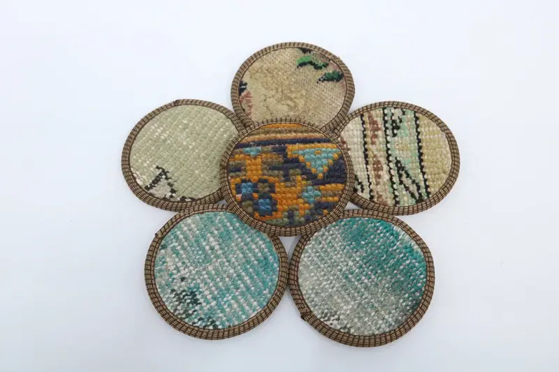 Böhmischer Untersetzer in Beige und Bronze, runder böhmischer Untersetzer