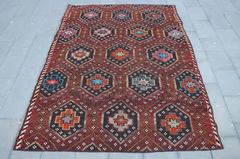 Red Moroccan Rug, 6.3x8.6 ft Elegant Decor