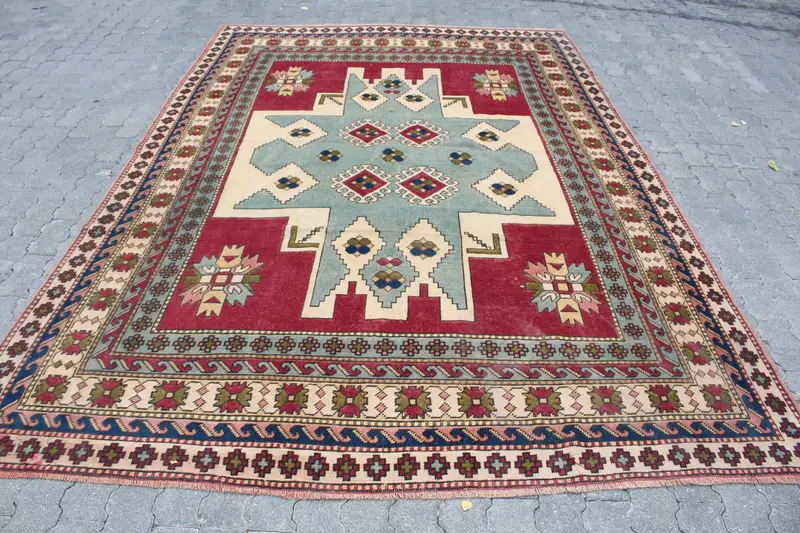 7.3x10.5 ft Türk Halısı, Büyük Boy Vintage Halı, Kırmızı Oryantal Halı - 1