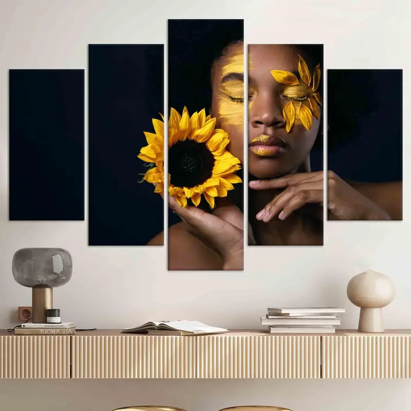 Tuval Baskı Zarif Afrikalı Kadın Ayçiçeği Soyut