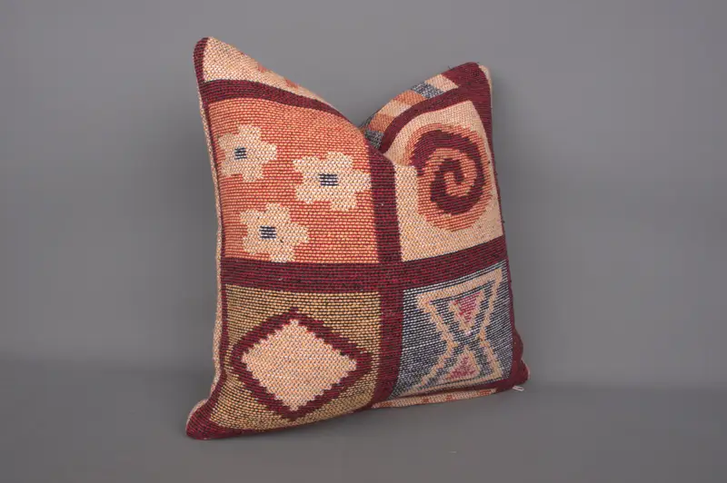 Throw Kilim Pillow, Chair Cushion, 18x18 Orange Pillow, Vintage Pillow, Boho Pillow Sham Cover, Wool Kilim Pillow Pillow Sham, Pillow Cover - 1