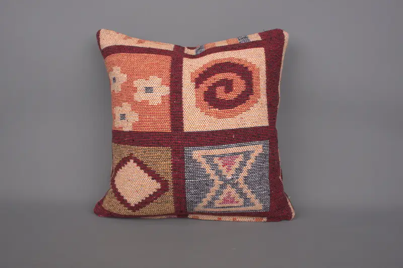 Throw Kilim Pillow, Chair Cushion, 18x18 Orange Pillow, Vintage Pillow, Boho Pillow Sham Cover, Wool Kilim Pillow Pillow Sham, Pillow Cover - 3
