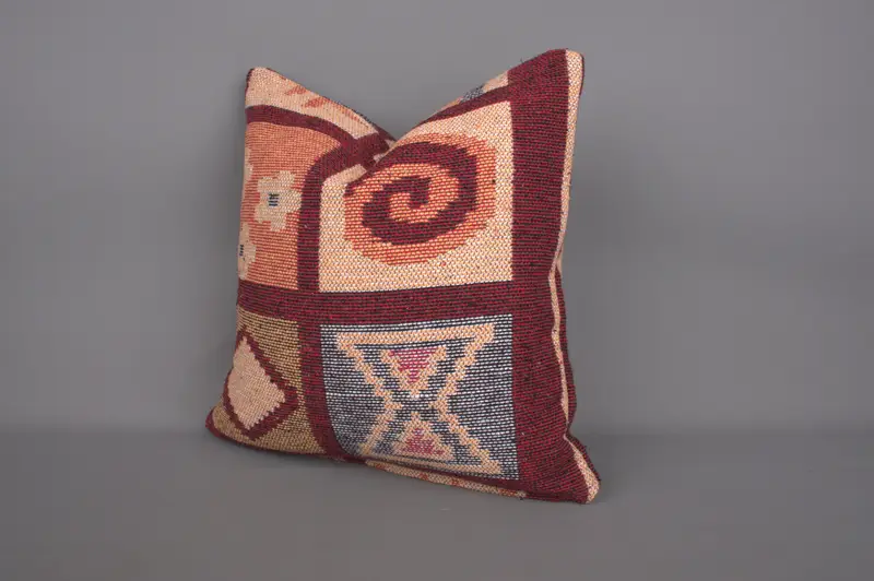 Throw Kilim Pillow, Chair Cushion, 18x18 Orange Pillow, Vintage Pillow, Boho Pillow Sham Cover, Wool Kilim Pillow Pillow Sham, Pillow Cover - 2