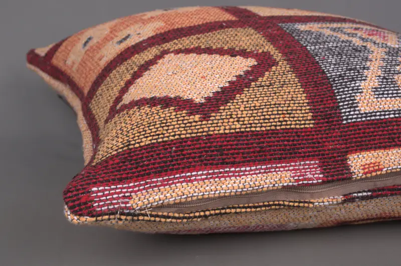 Throw Kilim Pillow, Chair Cushion, 18x18 Orange Pillow, Vintage Pillow, Boho Pillow Sham Cover, Wool Kilim Pillow Pillow Sham, Pillow Cover - 5