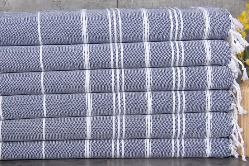 Bathroom Hand Towel Monogrammed Navy Striped Turkish Cotton, 24x40 Inches