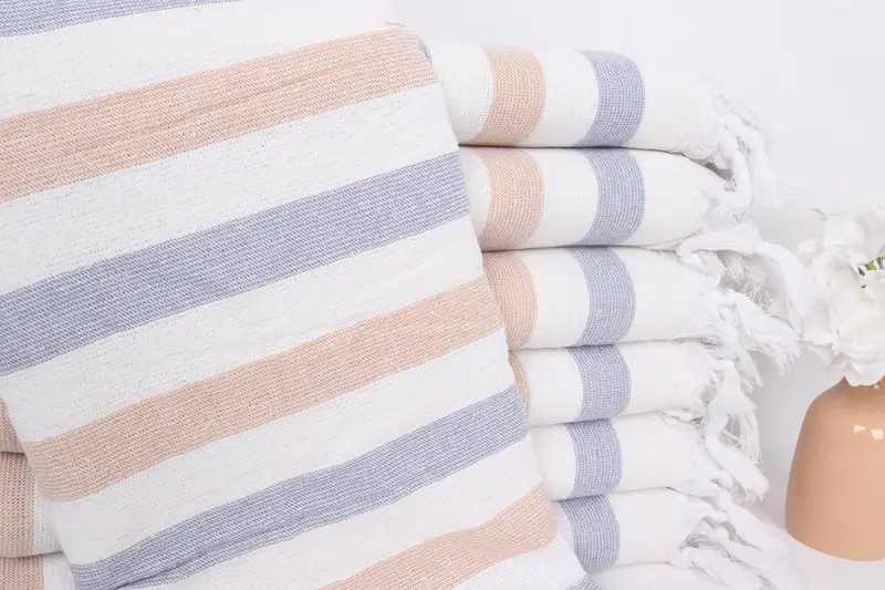 Personalized Wedding Gift Turkish Cotton Towel Sax Blue-Mustard, 36x63 Inches