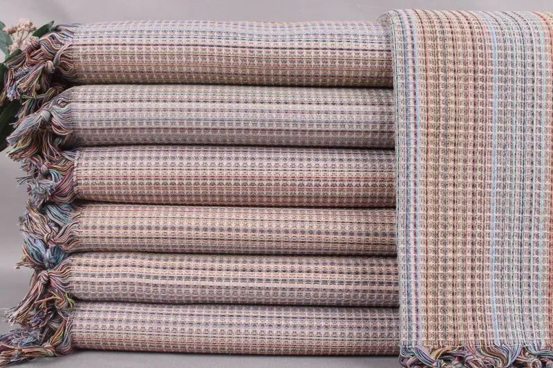 Turkish Throw Blanket Light Beige Diamond, 87x91 Inches