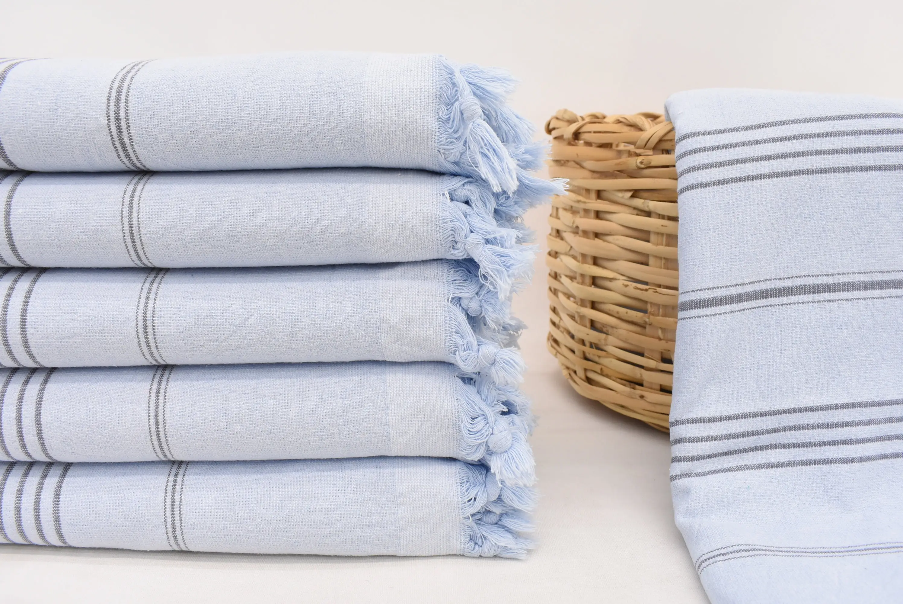 Wedding Gift Towel, Organic Cotton, Blue Stripes, 70x36 Inches - 1