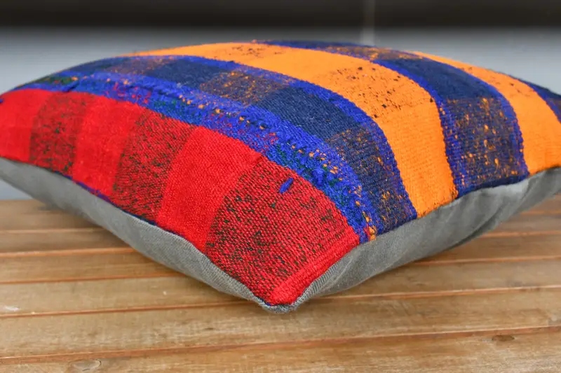 Handmade Kilim Cushion, Retro Throw Pillow, Cushion Case, 18x18 Orange Cushion Cover, Sustainable Pillow, Boho Pillow, Vintage Kilim Pillow - 3