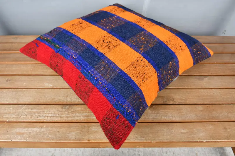 Handmade Kilim Cushion, Retro Throw Pillow, Cushion Case, 18x18 Orange Cushion Cover, Sustainable Pillow, Boho Pillow, Vintage Kilim Pillow - 2