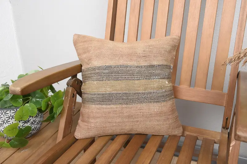 Rot-braun gestreiftes Wurfkissen, 14x14 besticktes Kissen