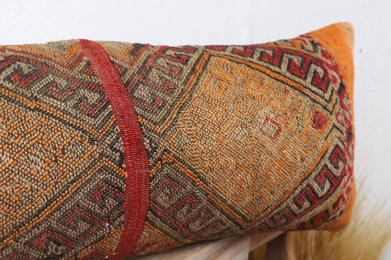 Vintage Kilim Pillow, Traditional Pillow Sham, Tapestry Cushion Case, Kilim Pillow, Kilim Cushion Sham, Pillow Sham, Bright Pillow, 12x36 Red Pillow - 5