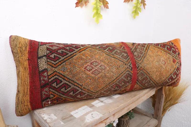 Vintage Kilim Pillow, Traditional Pillow Sham, Tapestry Cushion Case, Kilim Pillow, Kilim Cushion Sham, Pillow Sham, Bright Pillow, 12x36 Red Pillow - 4