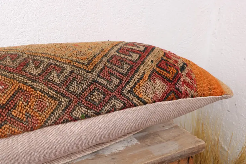 Vintage Kilim Pillow, Traditional Pillow Sham, Tapestry Cushion Case, Kilim Pillow, Kilim Cushion Sham, Pillow Sham, Bright Pillow, 12x36 Red Pillow - 6