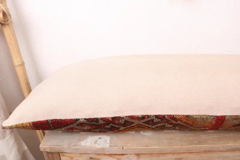 Vintage Kilim Pillow, Traditional Pillow Sham, Tapestry Cushion Case, Kilim Pillow, Kilim Cushion Sham, Pillow Sham, Bright Pillow, 12x36 Red Pillow - 7