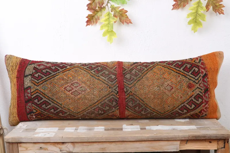 Vintage Kilim Pillow, Traditional Pillow Sham, Tapestry Cushion Case, Kilim Pillow, Kilim Cushion Sham, Pillow Sham, Bright Pillow, 12x36 Red Pillow - 2