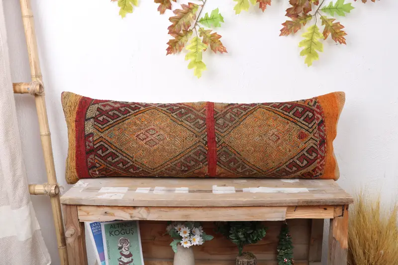 Vintage Kilim Pillow, Traditional Pillow Sham, Tapestry Cushion Case, Kilim Pillow, Kilim Cushion Sham, Pillow Sham, Bright Pillow, 12x36 Red Pillow - 1