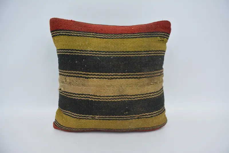 Cushion Cover, Gift Pillow, 14x14 Yellow Pillow, Vintage Kilim Pillow, Authentic Cushion, Anatolian Cushion Cover, Kilim Pillow - 1