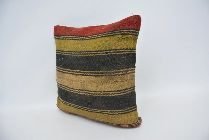 Cushion Cover, Gift Pillow, 14x14 Yellow Pillow, Vintage Kilim Pillow, Authentic Cushion, Anatolian Cushion Cover, Kilim Pillow - 4