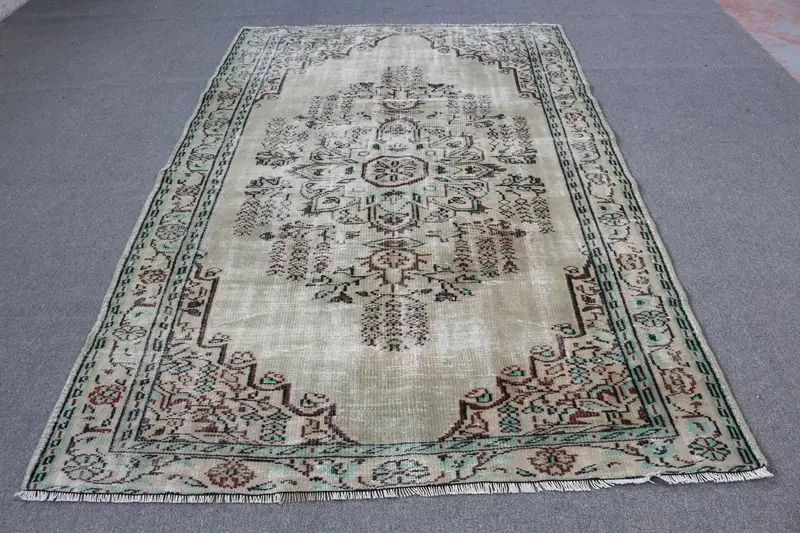 Yeşil & Siyah Kareli Halı, 5,5x8,5 ft Zarif Yaşam Alanı