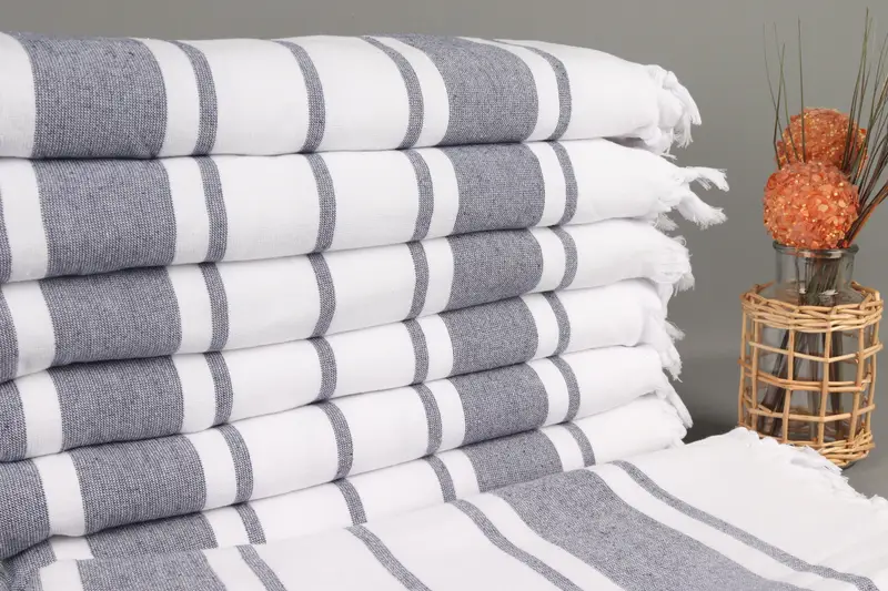 Wedding Gift Terry Towel Navy Striped 36x67 Inches Organic Cotton