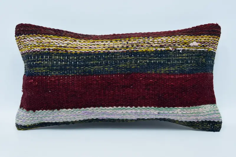Holiday Decor Throw Mini Lumbar Pillow Case, Striped Red 8x16 inch Gift Cushion Case - 1